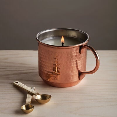 Thymes Simmered Cider Copper Cup Candle Lit